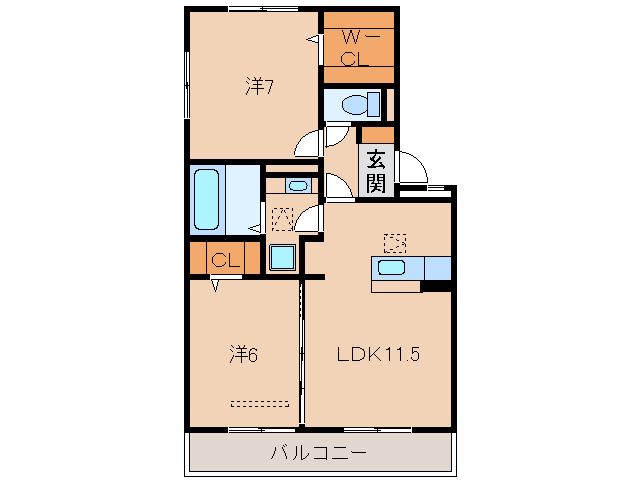 ウエストゲート(2LDK/1階)の間取り写真