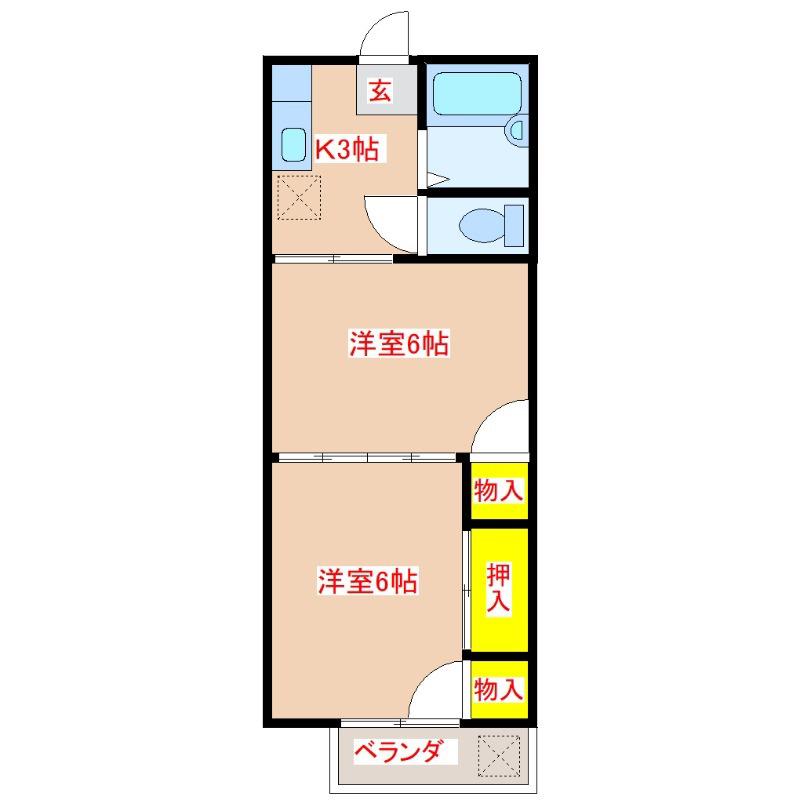 パークハイツさくら A棟(2K/2階)の間取り写真