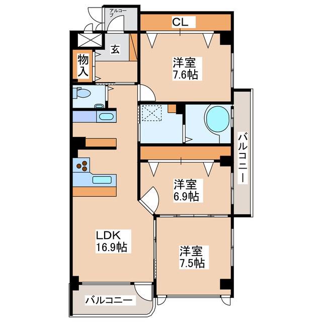 SUNECHOCHINO(3LDK/4階)の間取り写真