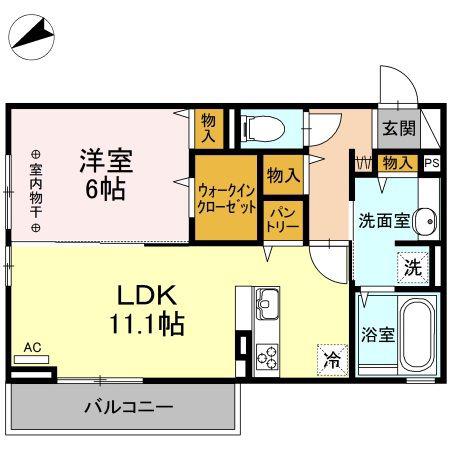 HALLGREEN(1LDK/2階)の間取り写真