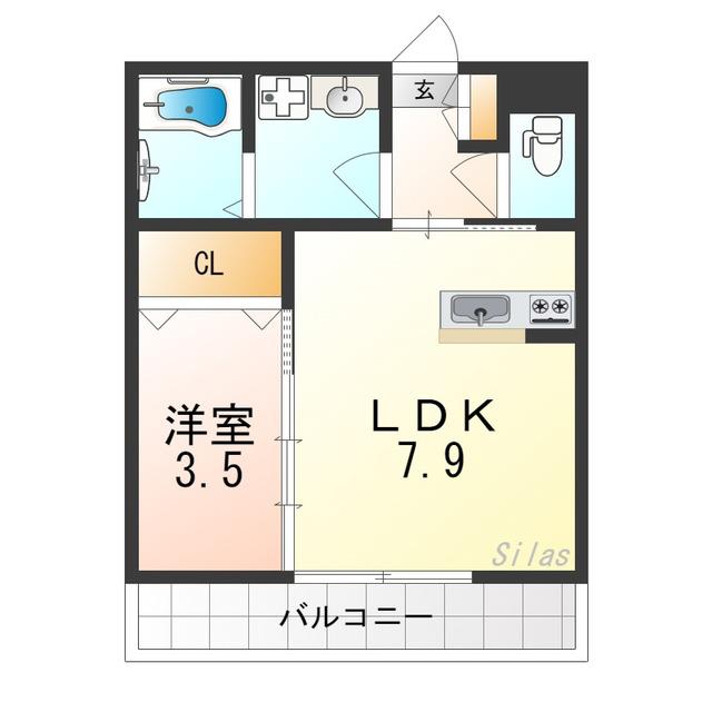ジーメゾン石津(1LDK/3階)の間取り写真