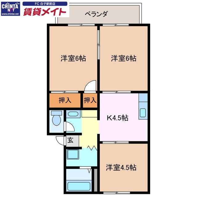 プレジール神戸(3K/1階)の間取り写真