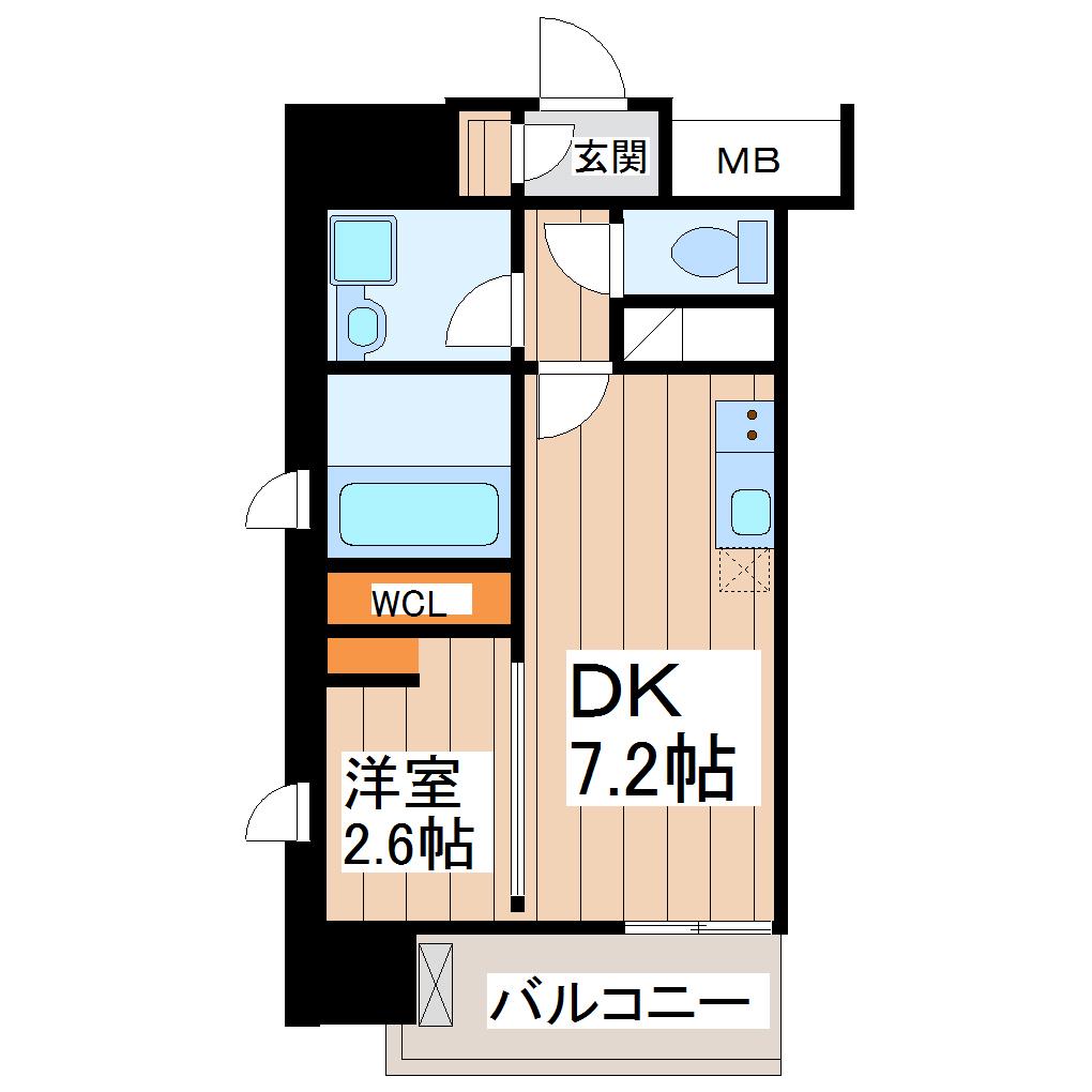 デュオフラッツ仙台木町通エアリ(1DK/10階)の間取り写真