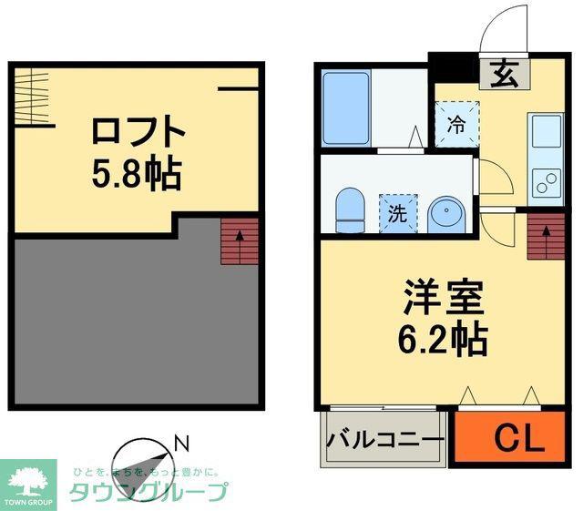 SQUARE Ⅰ(1K/2階)の間取り写真