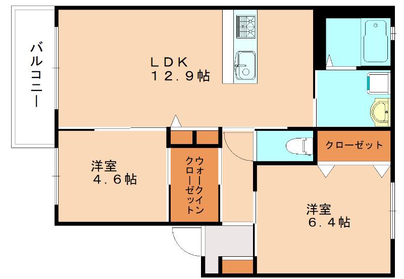 フローラHI  B棟(2LDK/2階)の間取り写真