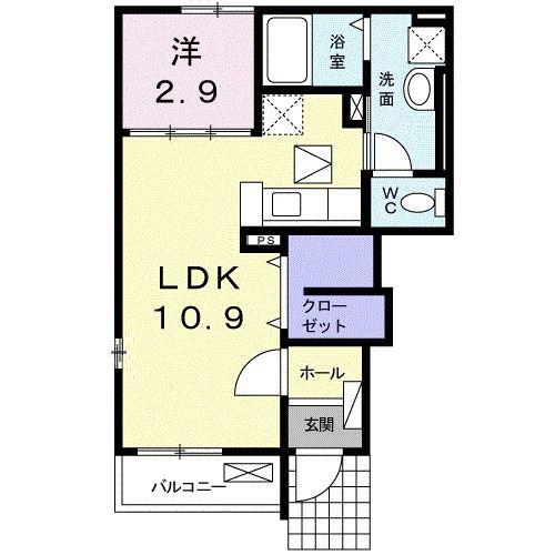 ヌーヴォー(1LDK/1階)の間取り写真