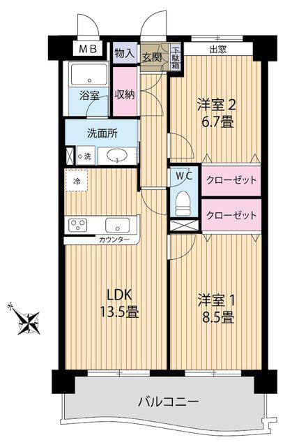 クイーンズパレス2(2LDK/4階)の間取り写真
