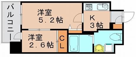 グランフォーレ呉服町(2K/13階)の間取り写真