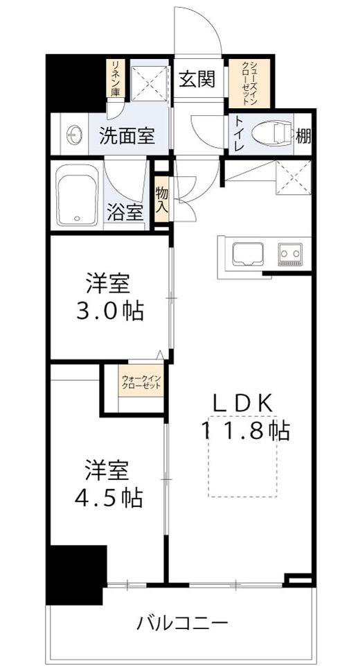 アーバネックス南森町ウエスト(2LDK/14階)の間取り写真