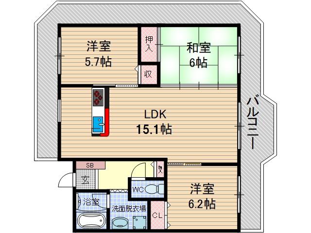 リヴェール春日(3LDK/4階)の間取り写真