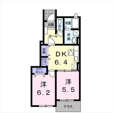 カーサ金峰A(2DK/1階)の間取り写真