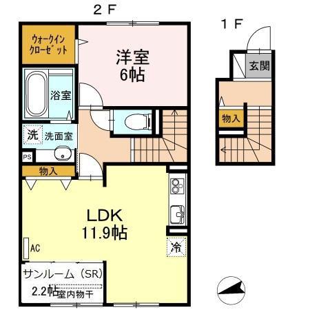 サザンクロス(1LDK/1階)の間取り写真