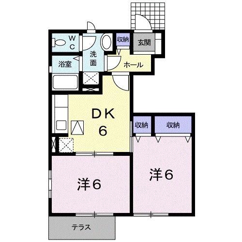 ブロードプレイス(2DK/1階)の間取り写真