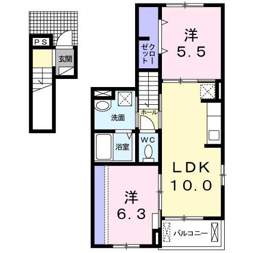 エトワール南(2LDK/2階)の間取り写真