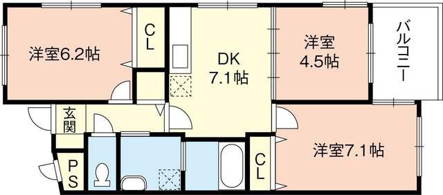 フォーチュネイト吹屋(3DK/1階)の間取り写真