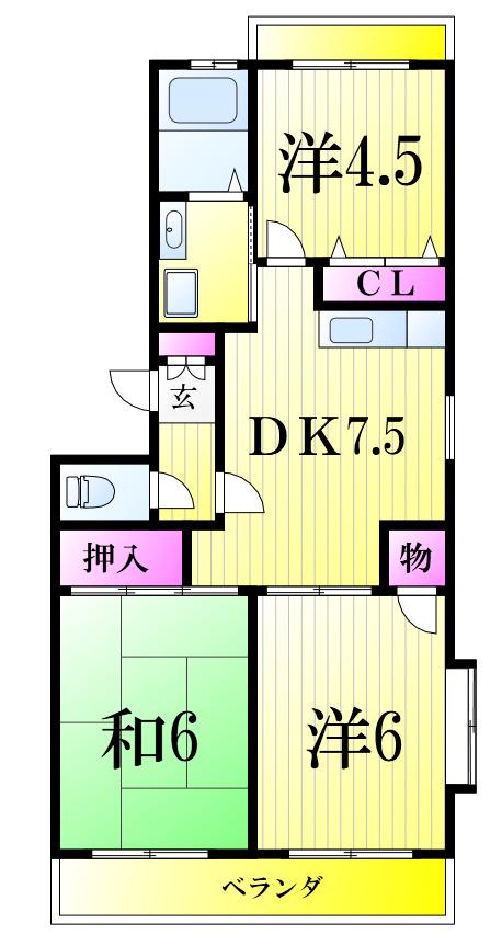 サニーハイツ清宮(3DK/4階)の間取り写真