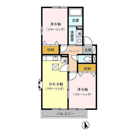 クレストIII(2DK/1階)の間取り写真