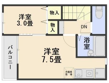 シャンブル極(1DK/2階)の間取り写真