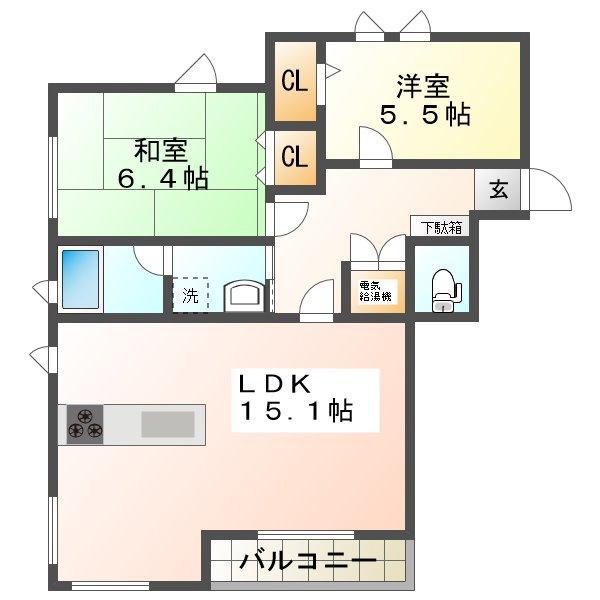 グランテージ(2LDK/1階)の間取り写真