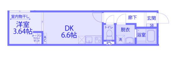 カインドネス南浦和(1DK/2階)の間取り写真