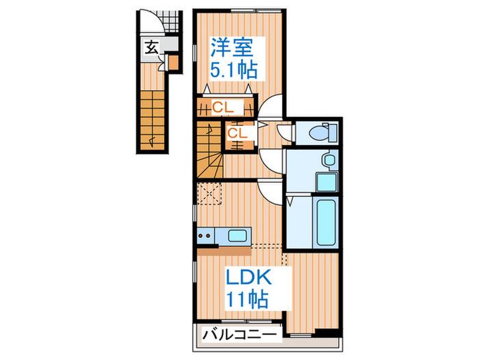 ドゥ・アネッサAIII(1LDK/2階)の間取り写真
