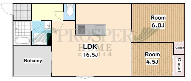 プロスパーコート尼崎I(2LDK/2階)の間取り写真