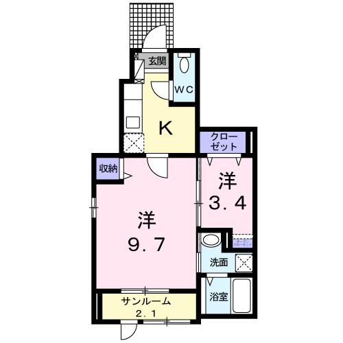 シェーネ(2K/1階)の間取り写真
