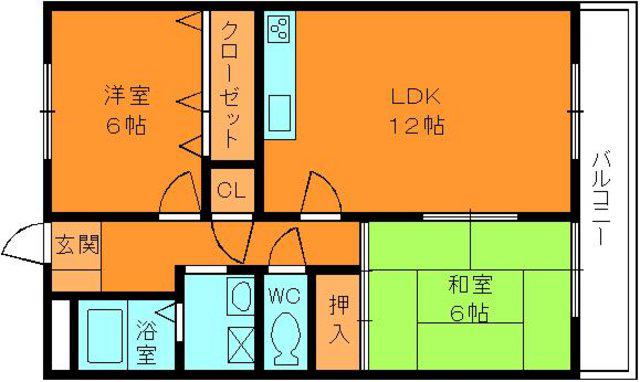 片岡台マンション(2LDK/2階)の間取り写真