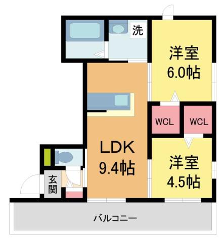 LOISEAUBLEU甲子園(2LDK/3階)の間取り写真