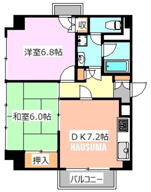 ビルカワ大和郷ハウス(2DK/7階)の間取り写真