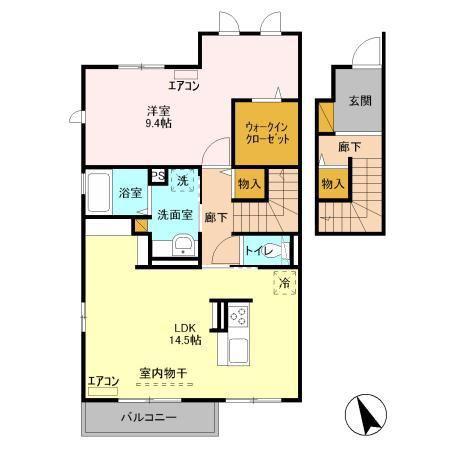 ヴィラシルフィード(1LDK/2階)の間取り写真