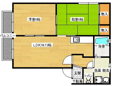 サウスヴィレッジA(2LDK/2階)の間取り写真
