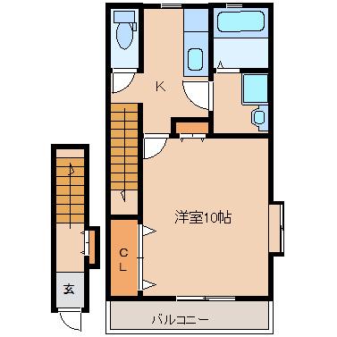 タウンホーム新田東(1K/2階)の間取り写真