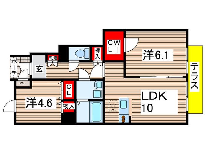 PRENDREF(2LDK/1階)の間取り写真
