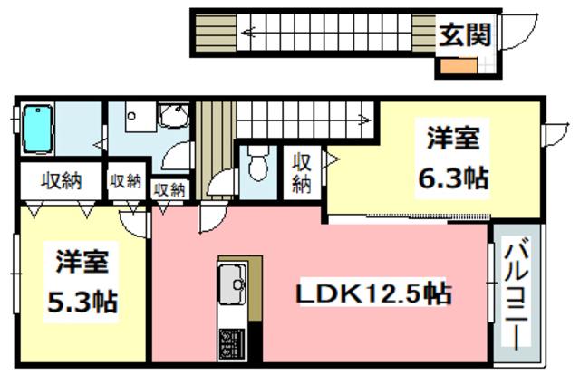 シエスタ千里丘(2LDK/2階)の間取り写真