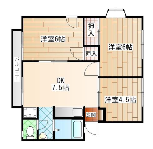 上川レジデンス(3DK/2階)の間取り写真