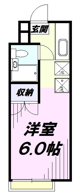 立川栄町フラットA棟(ワンルーム/2階)の間取り写真