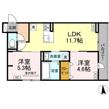 D-ROOM福沢町(2LDK/2階)の間取り写真