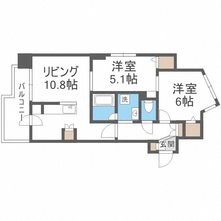ウエリスアーバン円山(2LDK/6階)の間取り写真