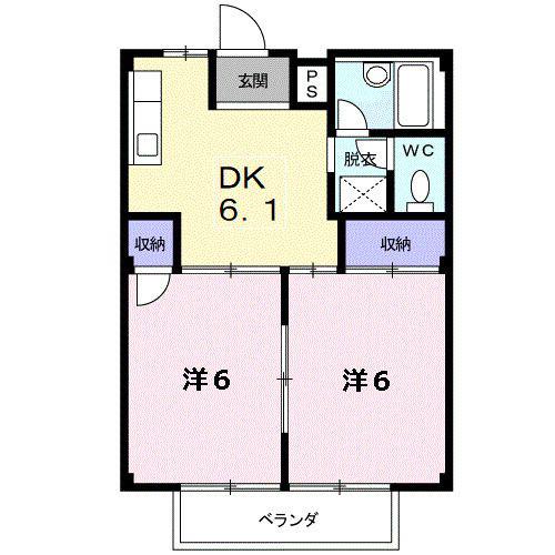 ラフォーレ新正B(2DK/2階)の間取り写真