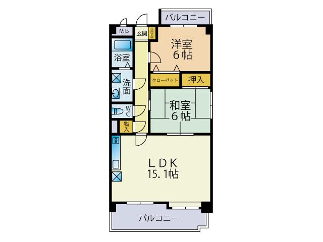 グランデ姪の浜(2LDK/4階)の間取り写真