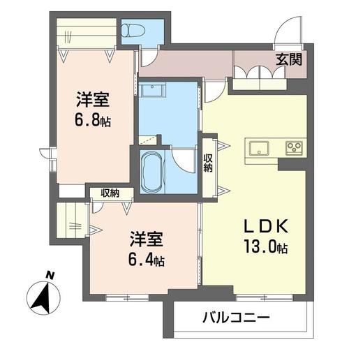 レフィシア文蔵(2LDK/1階)の間取り写真