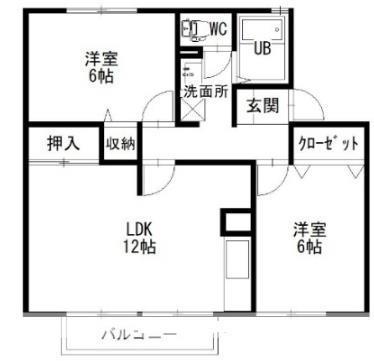 セジュール富士B棟(2LDK/1階)の間取り写真