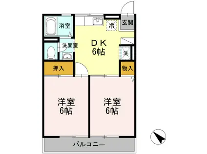 パークハイム井ノ口(2DK/2階)の間取り写真