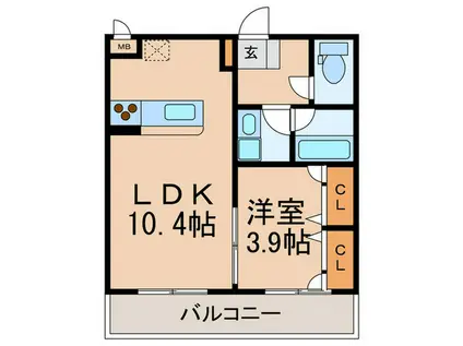 アバンダントSANCHIKU(1LDK/3階)の間取り写真