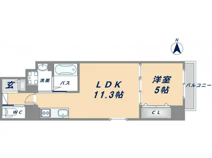 エイチ・ツー・オー新深江(1LDK/1階)の間取り写真