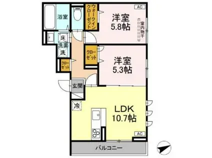 D-RESIDENCE川口B(2LDK/2階)の間取り写真