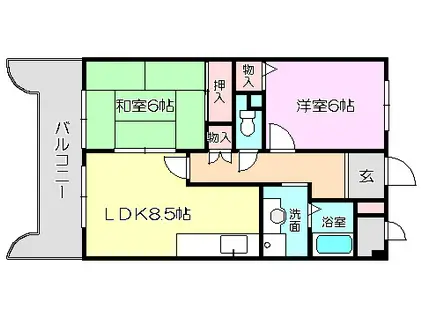 シャトーセレニティー(2LDK/4階)の間取り写真