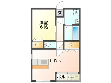 ボヌール(1LDK/2階)の間取り写真