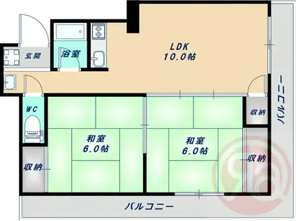 文の里 コーポ(2LDK/4階)の間取り写真